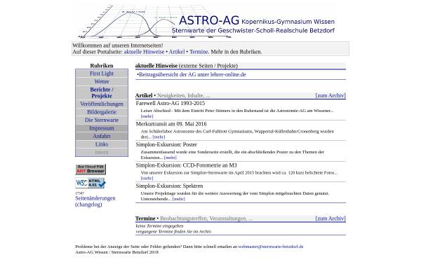 Vorschau von www.sternwarte-betzdorf.de, Astro-AG Wissen Sternwarte Betzdorf