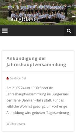 Vorschau der mobilen Webseite www.burgblaeser.de, Burgbläser Rheinbreitbach