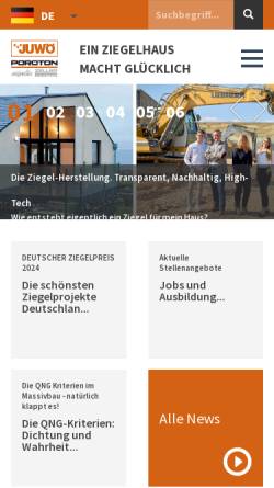 Vorschau der mobilen Webseite www.juwoe.de, Juwö - Poroton Ziegel Werke