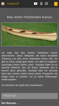 Vorschau der mobilen Webseite www.maiwolf.de, Bau eines Holzleisten Kanus