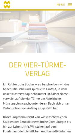 Vorschau der mobilen Webseite www.vier-tuerme-verlag.de, Vier-Türme-Verlag Münsterschwarzach