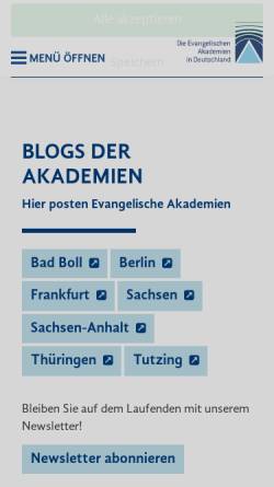 Vorschau der mobilen Webseite www.evangelische-akademien.de, Evangelischen Akademien in Deutschland