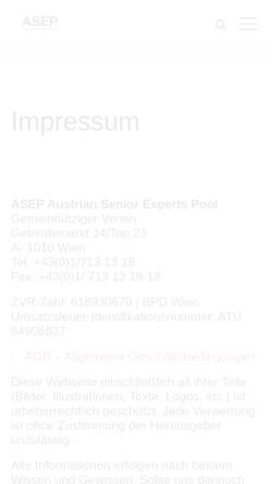 Vorschau der mobilen Webseite www.asep.at, ASEP, Austrian Senior Experts Pool