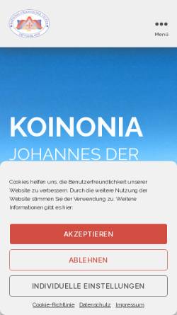 Vorschau der mobilen Webseite www.koinoniajdt.de, Koinonia Johannes der Täufer - Deutschland