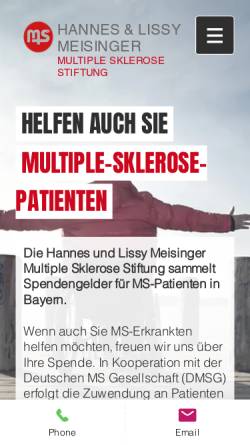 Vorschau der mobilen Webseite www.ms-stiftung.de, Hannes & Lissy Meisinger Multiple Sklerose Stiftung Aichach