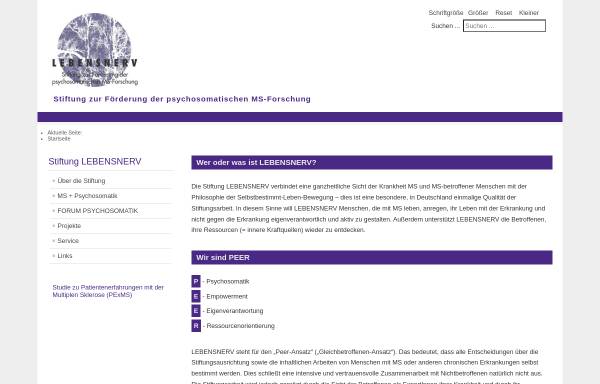 Vorschau von www.lebensnerv.de, Lebensnerv - Stiftung zur Förderung der psychosomatischen MS-Forschung
