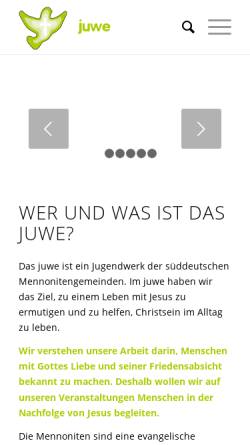 Vorschau der mobilen Webseite www.juwe-mennoniten.de, Jugendwerk Süddeutscher Mennonitengemeinden