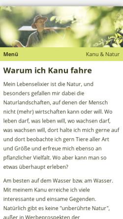 Vorschau der mobilen Webseite www.kanu-natur.de, Leise Reisen - mit dem Kanu unterwegs