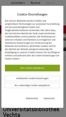 Vorschau der mobilen Webseite bibliothek.uni-vechta.de, Hochschulbibliothek Vechta