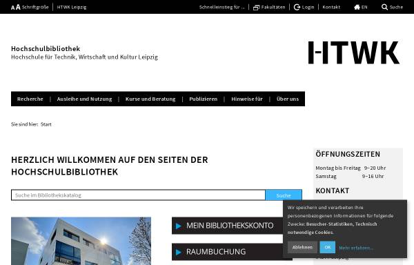 Vorschau von www.htwk-leipzig.de, Hochschule für Technik, Wirtschaft und Kultur Leipzig [HTWK] - Hochschulbibliothek