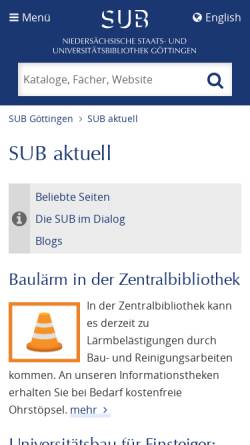 Vorschau der mobilen Webseite www.sub.uni-goettingen.de, Niedersächsische Staats- und Universitätsbibliothek Göttingen