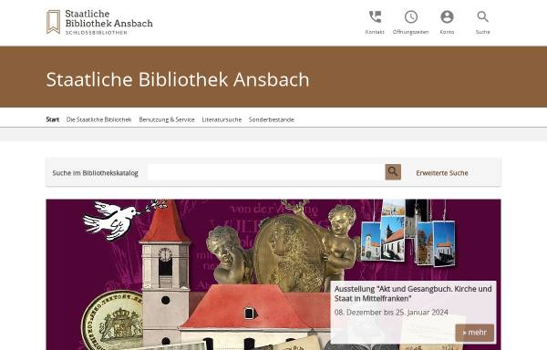 Vorschau von schlossbibliothek-ansbach.de, Staatliche Bibliothek Ansbach (Schloßbibliothek)