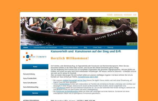 Vorschau von www.aktive-elemente.de, Aktive Elemente, Kanutouren und Kanuvermietung in NRW