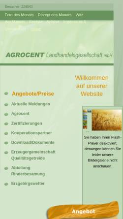 Vorschau der mobilen Webseite www.agrocent.de, Agrocent Venusberg GmbH