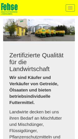 Vorschau der mobilen Webseite www.fehse.de, Bruno Fehse und Sohn, Kraftfutterwerk-Landhandel
