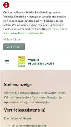 Vorschau der mobilen Webseite wurth-pflanzenschutz.de, Pflanzenschutz Wurth