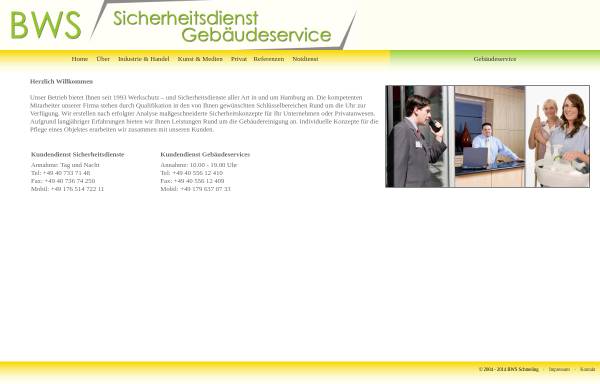 Vorschau von www.bws-wachdienst.de, BWS - Allgemeine Sicherheitsdienste, Inh. Werner Schmeling