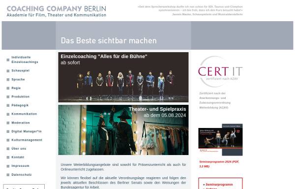 Vorschau von www.coachingcompany.de, Camera Acting - Coaching Company Berlin