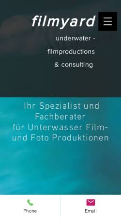 Vorschau der mobilen Webseite www.filmyard.de, Filmyard Berlin - Unterwassersetbau und Locationscout