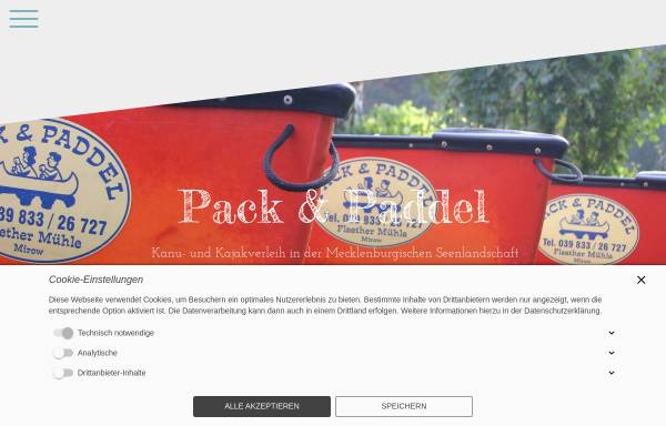 Vorschau von www.packundpaddel.de, Kanu Verleih Pack & Paddel in Mecklenburg