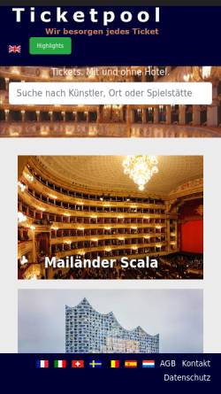 Vorschau der mobilen Webseite www.ticketpool.de, Ticketpool