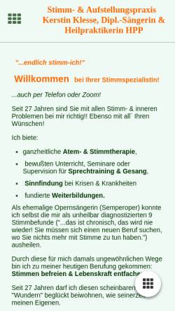 Vorschau der mobilen Webseite www.k-klesse.de, Heilpraxis für Stimme und Psychotherapie Kerstin Klesse