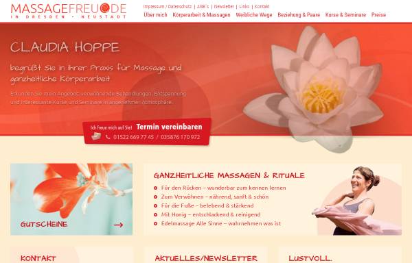 Vorschau von www.massagefreu.de, Massage und ganzheitliche Körperarbeit Claudia Hoppe