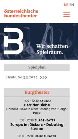 Vorschau der mobilen Webseite www.bundestheater.at, Österreichische Bundestheater