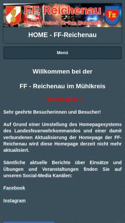 Vorschau der mobilen Webseite ff-reichenau.jimdo.com, Freiwillige Feuerwehr Reichenau im Mühlkreis