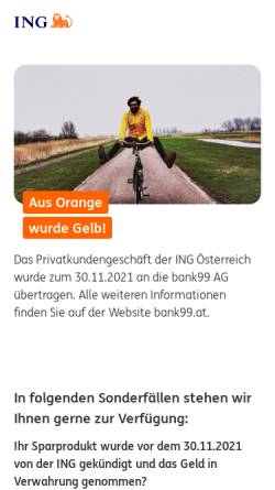 Vorschau der mobilen Webseite www.ing-diba.at, ING DiBa Direktbank Austria - Niederlassung der Allgemeine Deutsche Direktbank AG