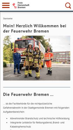 Vorschau der mobilen Webseite www.feuerwehr-bremen.org, Berufsfeuerwehr Bremen