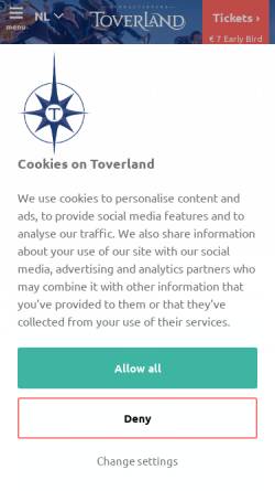 Vorschau der mobilen Webseite toverland.nl, Toverland