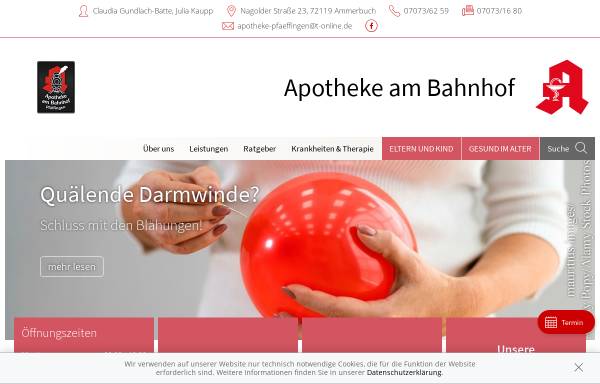 Vorschau von www.apotheke-dr-gundlach.de, Gesundheitsportal Ammerbuch der Apotheken Pfäffingen und Entringen