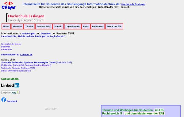 Vorschau von it.chayer.de, Internetseite für Studenten des Studiengangs Informationstechnik der HS Esslingen