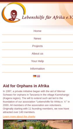 Vorschau der mobilen Webseite www.lebenshilfe-afrika.de, Lebenshilfe für Afrika e.V.