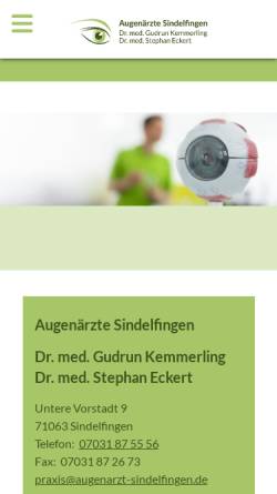 Vorschau der mobilen Webseite www.augenarzt-sindelfingen.de, Augenärzte Dr. Kemmerling, Dr. Eckert, Dr. Greiner