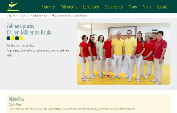 Vorschau von www.zahn-arzt-sindelfingen.de, Zahnarztpraxis Jen Müller de Paula, Annette Witzel