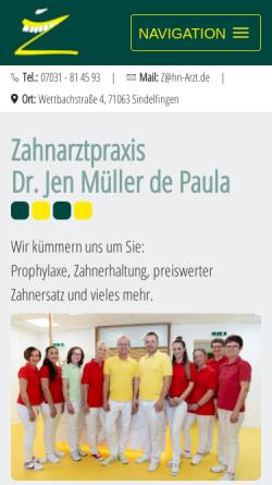 Vorschau der mobilen Webseite www.zahn-arzt-sindelfingen.de, Zahnarztpraxis Jen Müller de Paula, Annette Witzel