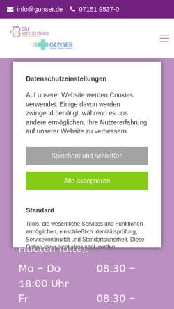 Vorschau der mobilen Webseite www.gunser.de, Sanitätshaus Armin Gunser GmbH