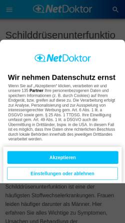 Vorschau der mobilen Webseite www.netdoktor.de, Netdoktor: Schilddrüsenunterfunktion