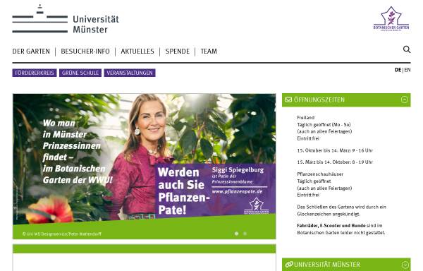 Vorschau von garten.uni-muenster.de, Botanischer Garten der Westfälischen Wilhelms-Universität Münster