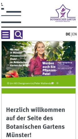 Vorschau der mobilen Webseite garten.uni-muenster.de, Botanischer Garten der Westfälischen Wilhelms-Universität Münster
