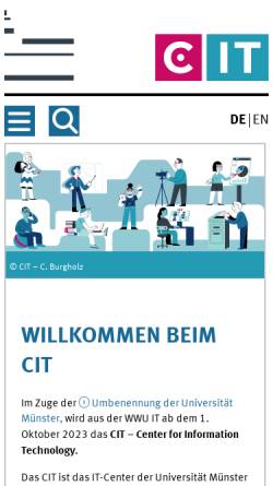 Vorschau der mobilen Webseite www.uni-muenster.de, Zentrum für Informationsverarbeitung