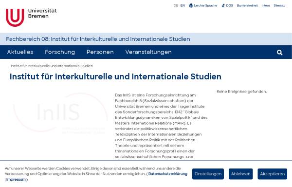 Vorschau von www.iniis.uni-bremen.de, Institut für Interkulturelle und Internationale Studien (InIIS) der Universität Bremen