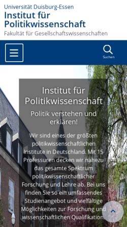 Vorschau der mobilen Webseite www.uni-due.de, Institut für Politikwissenschaft der Universität Duisburg-Essen