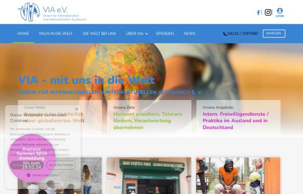 Vorschau von www.via-ev.org, VIA e. V. - Verein für internationalen und interkulturellen Austausch