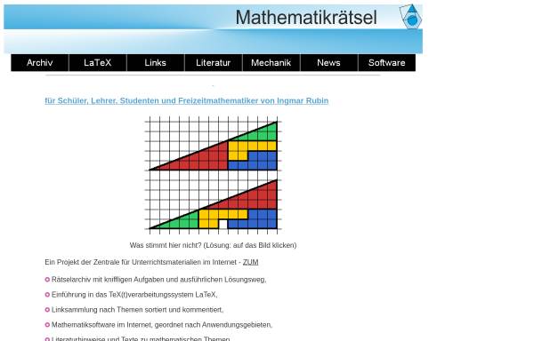 Vorschau von www.matheraetsel.de, Mathematikrätsel