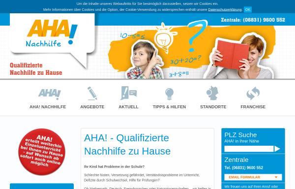 Vorschau von www.aha-nachhilfe.de, AHA! Nachhilfe