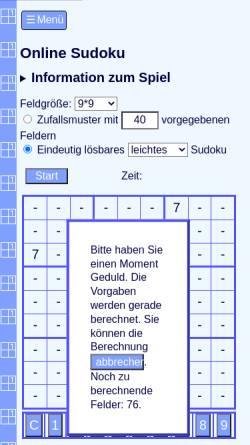 Vorschau der mobilen Webseite www.j-berkemeier.de, Online Sudoku