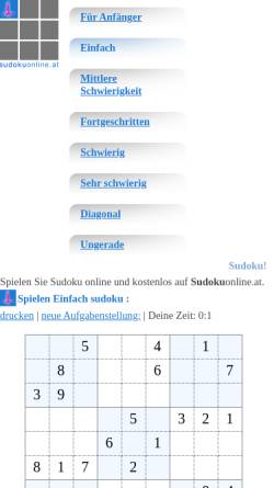 Vorschau der mobilen Webseite sudokuonline.at, Sudoku.at